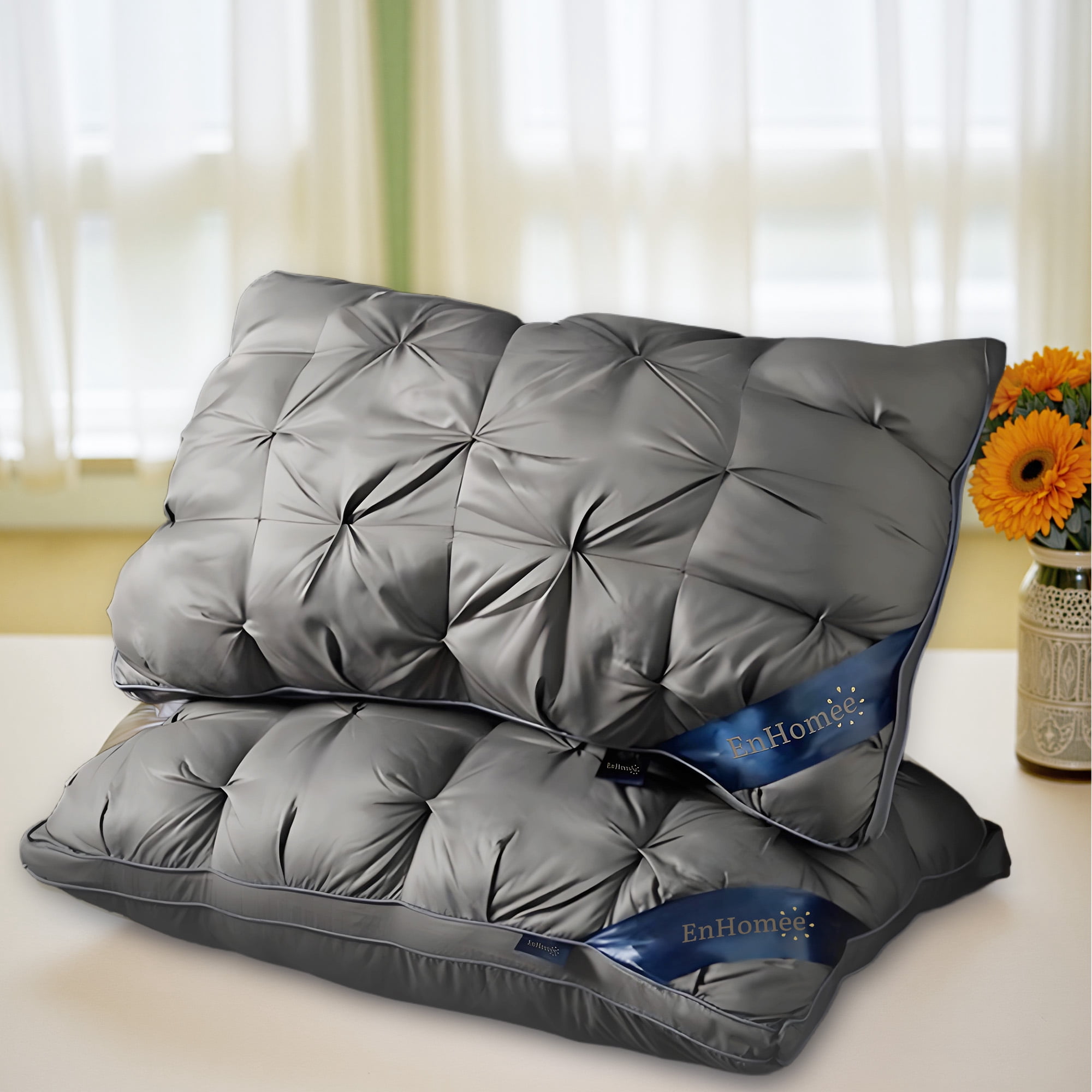 Bed Pillows 2-Pack Luxurious Hotel-Quality Pillows,Resistant to Flattening, All-Season,Dark Gray