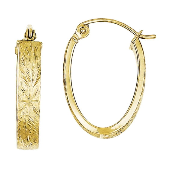 Primal Gold 10 Karat Yellow Gold Brushed Diamond-cut Oval Hoop Earrings