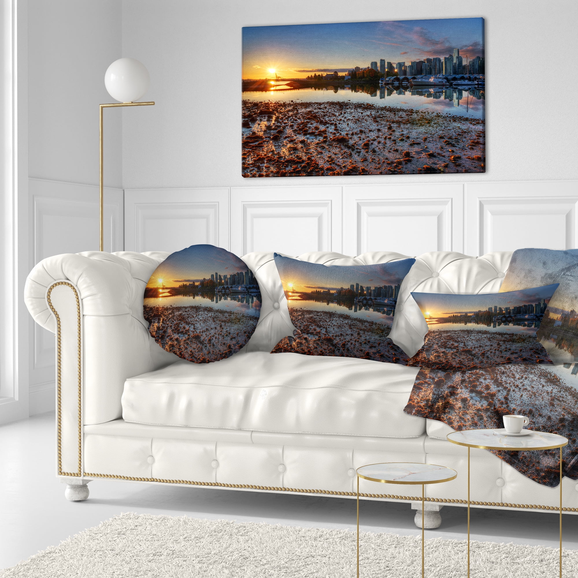 Designart Vancouver Downtown in Morning - Landscape Printed Throw Pillow - 12x20