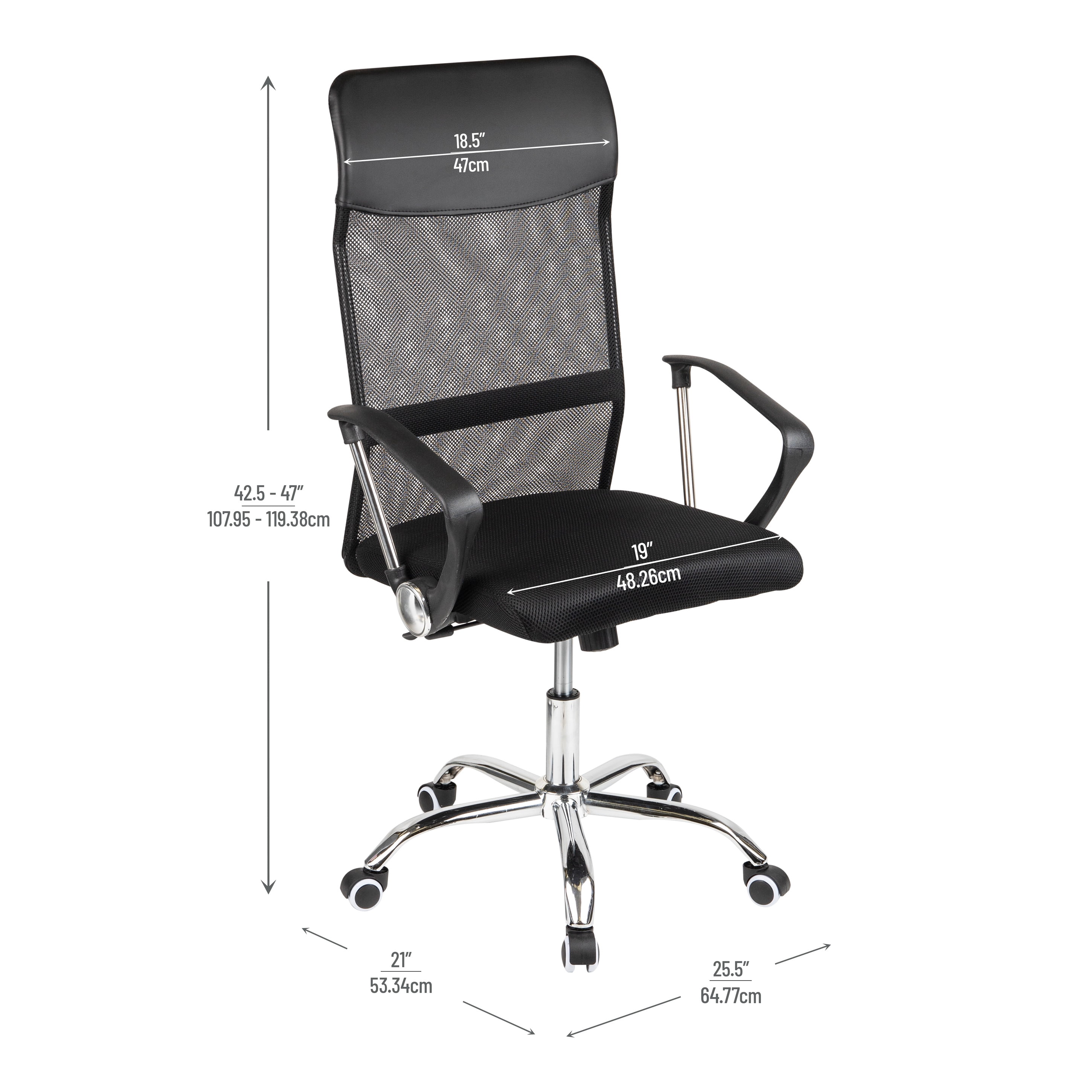 Mind Reader Swivel Office Chair with Headrest, Height Adjustable, Desk Chair, Office, 25.5"L x 21"W x 42.5-47"H