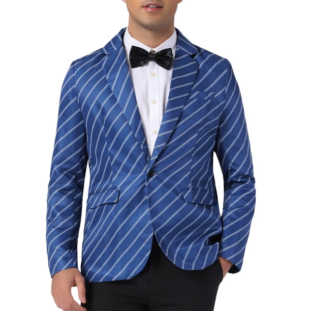 BLAZER RAYADO INSPIRE CHIC para hombres, chaqueta de traje con patrón de rayas, abrigo de negocios deportivo, talla S, azul oscuro