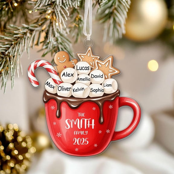 Personalized Marshmallow Family Christmas Ornament, Custom Family Christmas Decoration Name,Family Christmas Gift, Hot Cocoa Cup Ornament