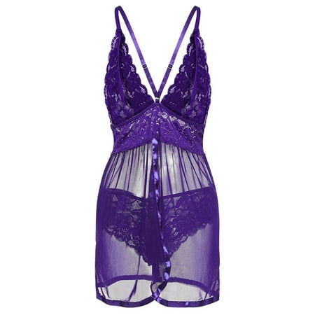 

WGOUP Female Sexy Seduction Mesh Lace Polychromatic Multi - code Sexy Lingerie Set Purple(Buy 2 Get 1 Free)