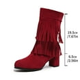 thumbnail image 5 of Dakaela Suede Tassel Ankle Boots for Women Fringe Western Wide Mid Calf Booties Side Zipper Pull on Dress Winter Boots Red 9, 5 of 7