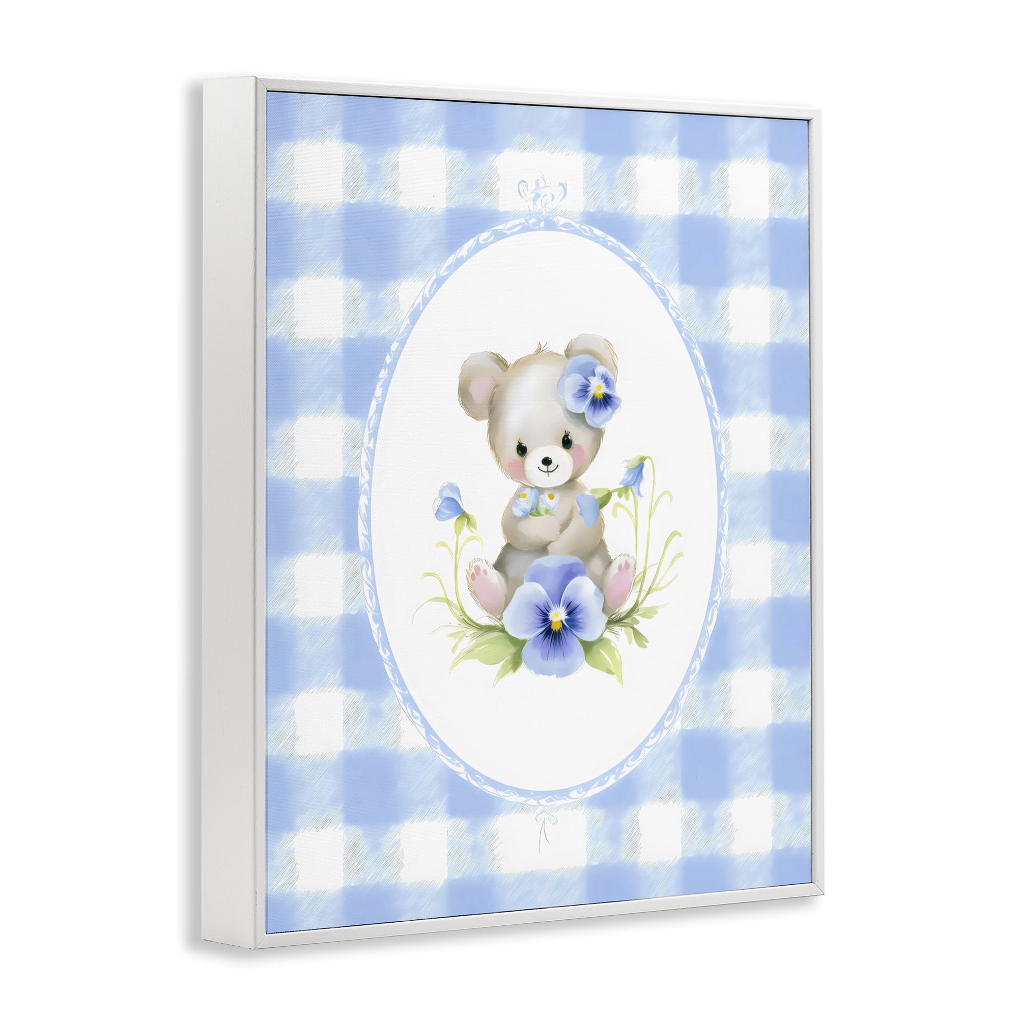 Stupell Industries Little Bear Blue Gingham White Framed Giclee Art, design by Arlington Prints
