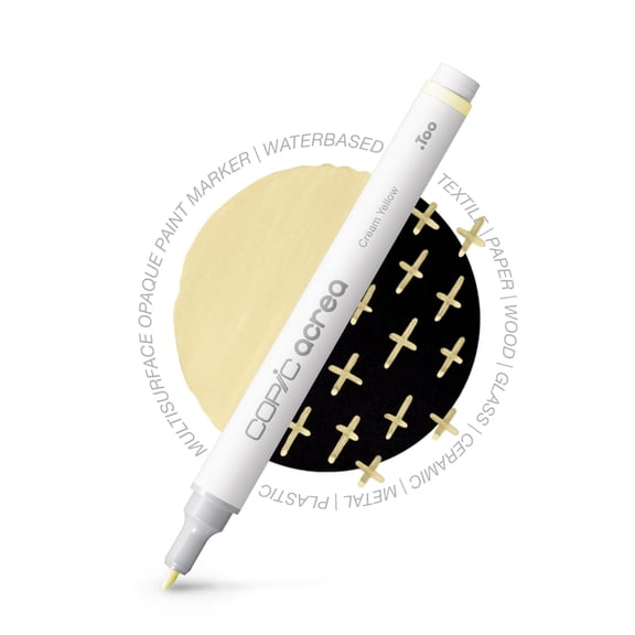 Copic acrea 016, cream yellow, paint marker with water and pigment-based ink, line width 0.8-1.2 mm