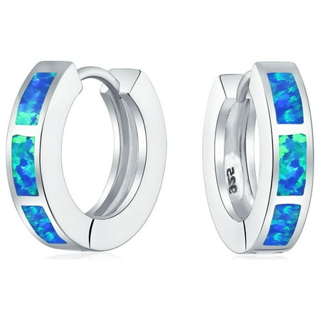 Bling Jewelry Womens Created Opal Gemstone Inlay Iridescent Huggie Hoop Earrings Sterling Silver Bling Jewelry Womens Created Opal Gemstone Inlay Iridescent Huggie Hoop Earrings Sterling Silver