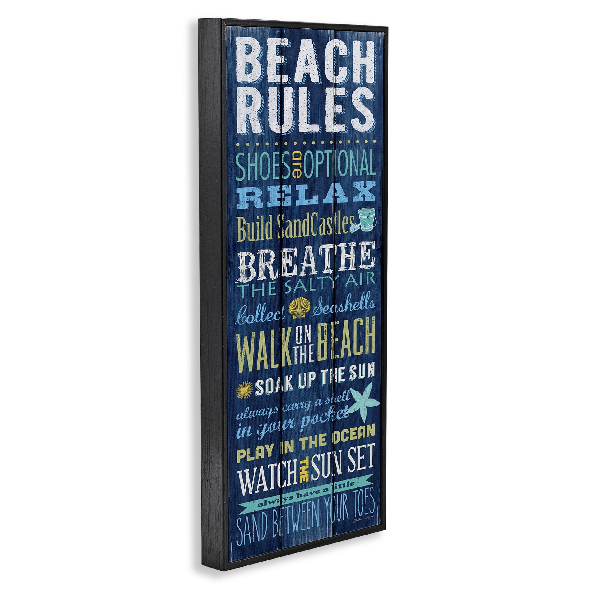Stupell Industries Beach Rules Relax Breathe Typography Painting Black Framed Art Print Wall Art, 13 x 30