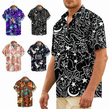 

Adult Short Sleeve Hawaiian Shirt Stylish Relaxed-Fit Clothing Apparel For Men