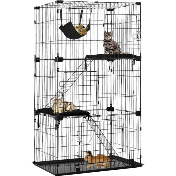 Cat Cage Playpen Kennel Crate 67 Inchs Height Cat House Furniture Pet Enclosure With 3 Front Doors 2 Ramp Ladders 2 Resting Platforms Beds Tray Hammock Cage For Cats Walmart Com Walmart Com