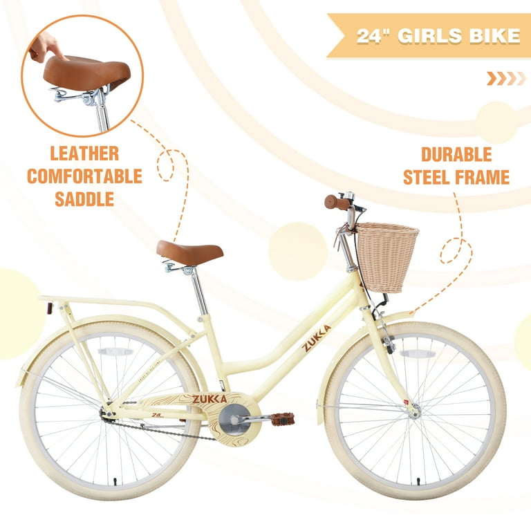Aukfa 24 inch Girls Bikes with Basket,Cruiser Bike Children's