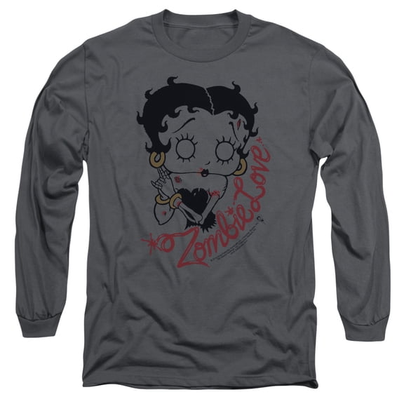 Betty Boop Classic Zombie Long Sleeve T-Shirt Adult 18/1 Charcoal