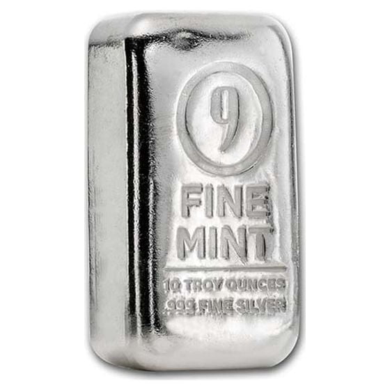 9Fine Mint 10 oz Cast-Poured Silver Bar, .999 Fine Silver