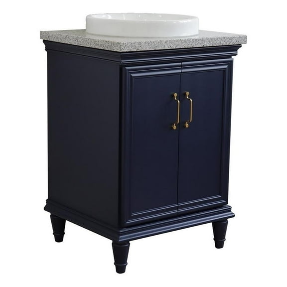 25 in. Single Wooden Vanity  Blue with Gray Granite Round Sink