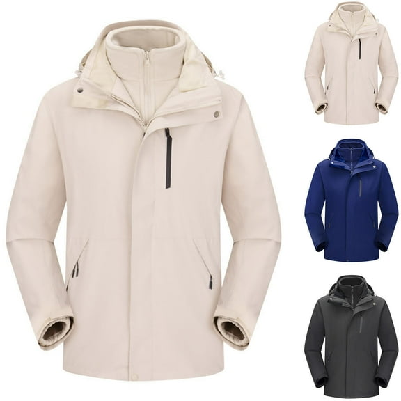 VBTAPA Men's 3 in 1 Waterproof Ski Jacket Windproof Warm Winter Snow Coat Outdoor Golf Cycling Windbreaker Raincoat with Removable Liner and Hood Khaki L