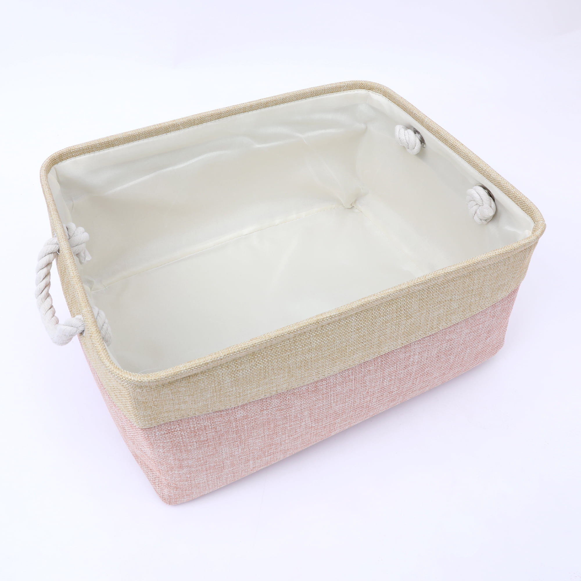 Unique Bargains Storage Bin with Handle Fabric Cube Pink/Beige 16*12.5*8in