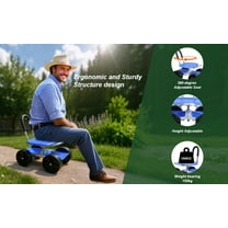 Rolling Garden Seat, Utility Garden Stool with Flat Wheels, Foldable Lazy Garden Seat Stool, Picking Rotary Tool Cart with Storage Shelf, Adjustable Height 14098778