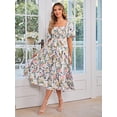 thumbnail image 4 of Amegoya Robe Midi Florale Smockée à Encolure Carrée pour Femmes, Corset à Manches Courtes Fluide, Robe Bohème Fleur TG, 4 of 4