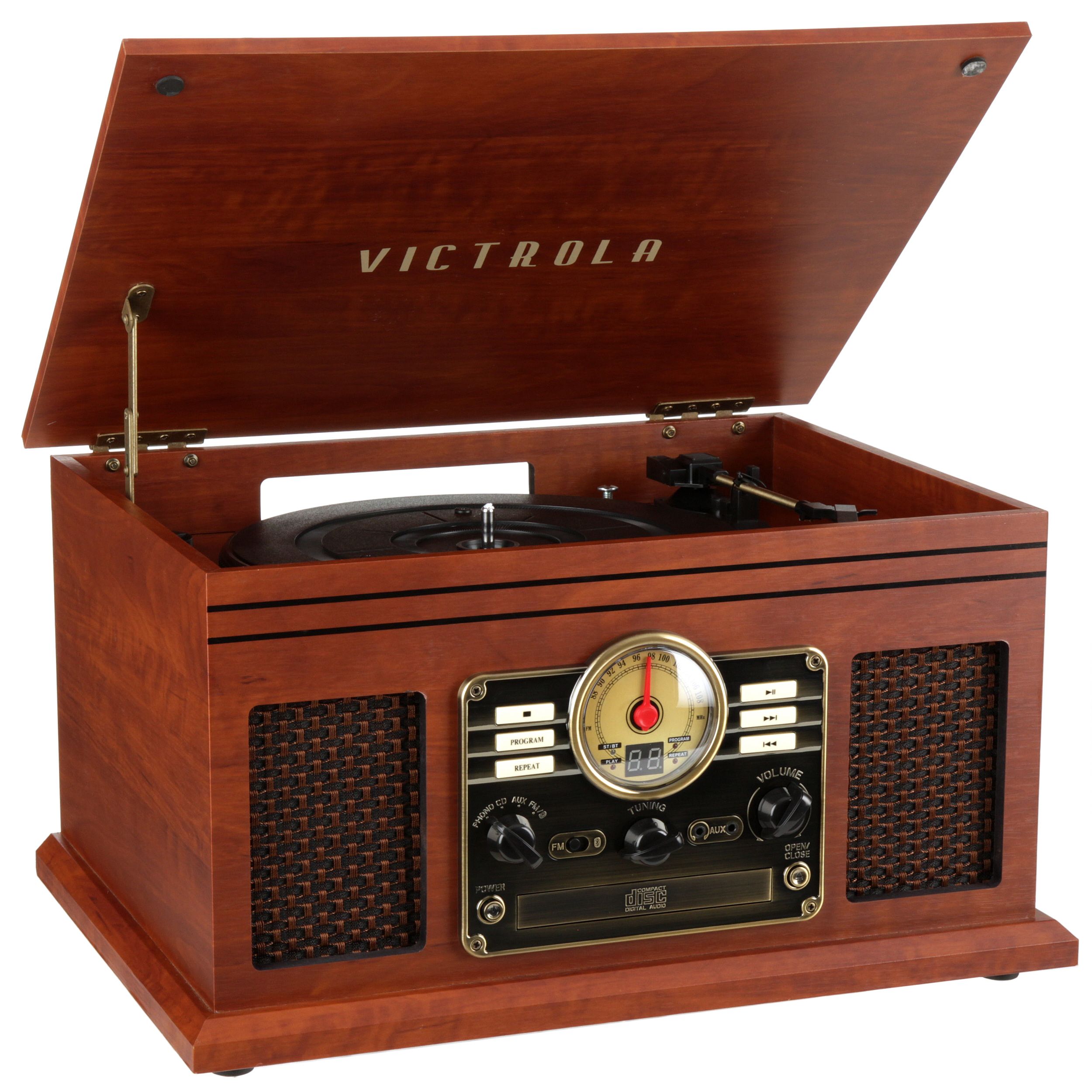 Victrola 6-in-1 Nostalgic Bluetooth Record Player with 3-Speed Turntable with CD and Cassette, Maghony - image 4 of 9