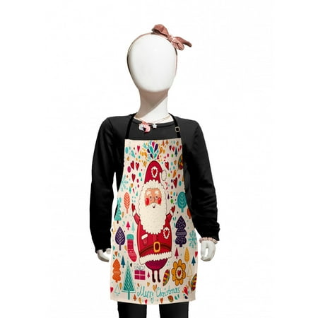 

Christmas Kids Apron Jolly Santa Theme Vintage Style New Year Tree Leaves Hearts in Autumn Colors Boys Girls Apron Bib with Adjustable Ties for Cooking Baking Painting Multicolor by Ambesonne