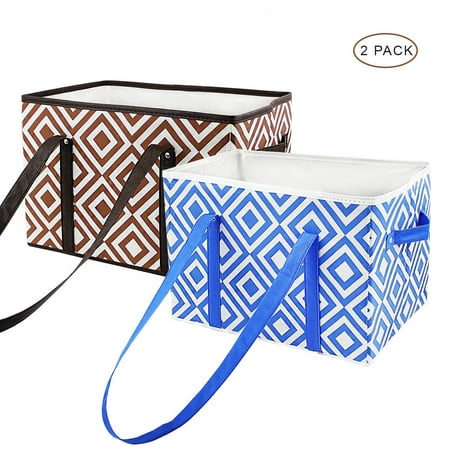 Grocery Store Furniture DL furniture - Shopping Grocery Bag Box - Reinforced Reusable Shopping Box Collapsible Foldable Portable Large Polyester ( 2 pack ) ()