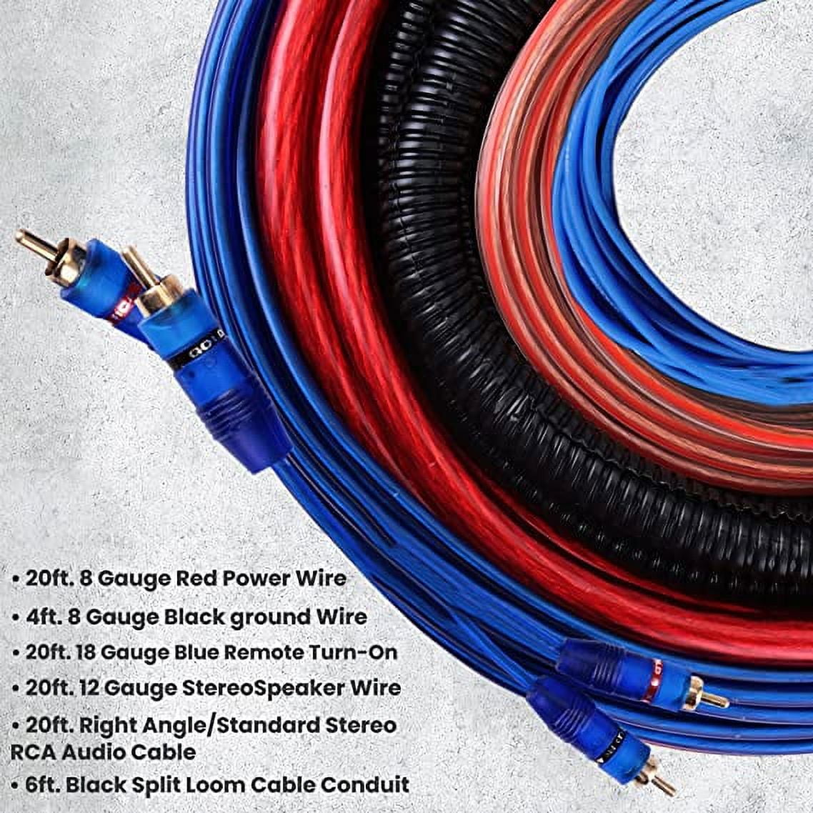 Pyle Car Audio Wiring Kit 20ft 8 Gauge Power Wire 1000-Watt Amplifier Hookup for Battery Head Unit