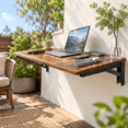 Rustic Brown Desktop & Black Shelf Brackets L36