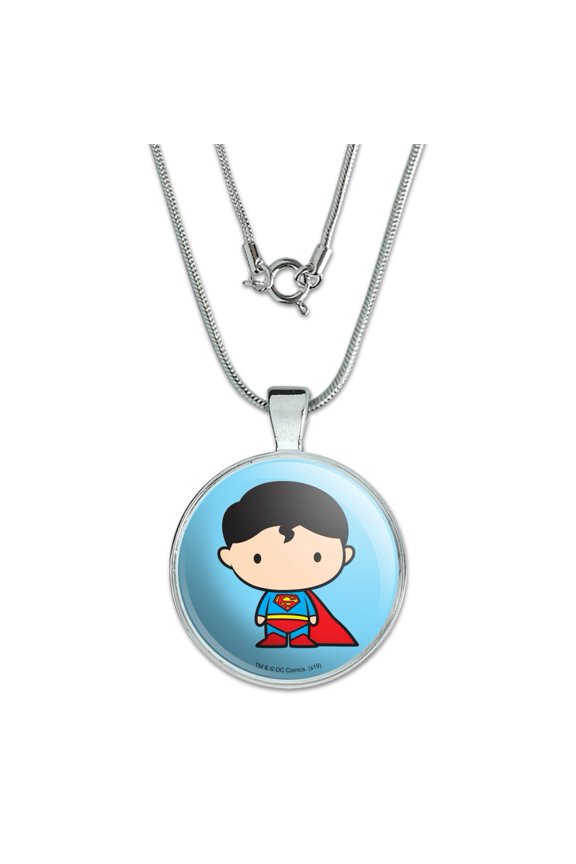 Superman Cute Chibi Character 1" Pendant with Sterling Silver Plated Chain