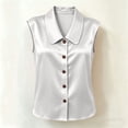 thumbnail image 6 of ClodeEU Women's Collared Sleeveless Button Down Satin Shirt,Casual V Neck Solid Blouse White,Women's Plus XL, 6 of 7