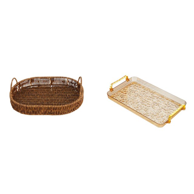Cesta De Frutas De Ratán Y Organizador De Platos De Postre, Bandeja De Servicio Tejida Ovalada Con Asa Para Cocina, Comedor, Hogar, Hotel, Dormitorio, Fiesta, Almacenamiento