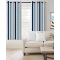 thumbnail image 2 of Blue Grey Stripe Blackout Curtains, Light Blocking Print Window Curtains, Geometric White Vertical Striped Thermal Insulated Window Drapes for Living Room Kitchen Cafe 2 Panels, 84"W x 84"L, 2 of 9