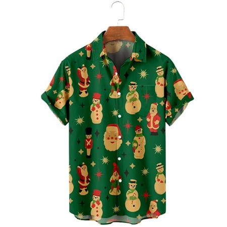 

Men s Christmas Short Sleeve Hawaiian Shirt with Chest Pocket Casual Christmas Santa Print Shirts for Boys