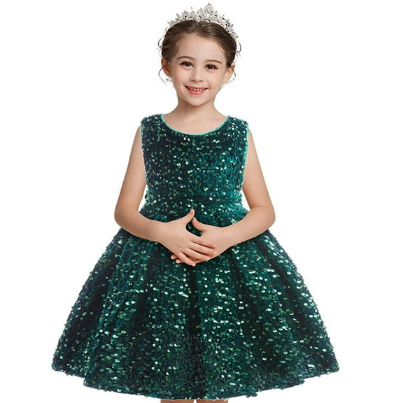1-6Y Toddler Girls Christmas Dress Flower Sequins Sleeveless Formal Dress
