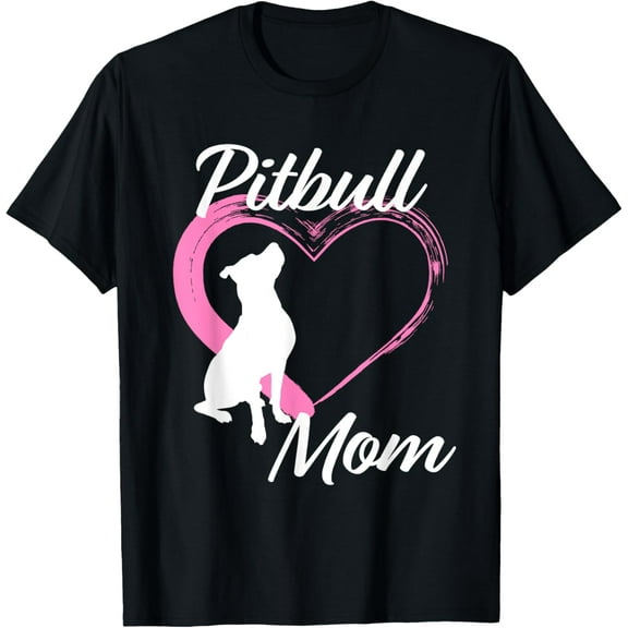 Pitbull Gifts for Pitbull Lovers Cute Pitbull Mom Pink Heart T-ShirtMen and women, Black T-shirt, size: Extra large S-4XL