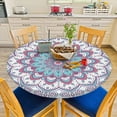 thumbnail image 6 of Ornament Flower Tablecloth Round Ethnic Traditional Floral Blue White Red Waterproof Wipeable Table Cloth Cover Table Pad Cover for Dining Room Fitted Table 40-44 inch, 6 of 6