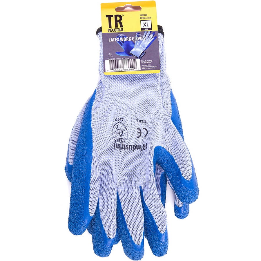 TR Industrial Polyester Base Working Gloves, Latex Coated Smooth Grip, Size XL by TR Industrial