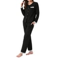 thumbnail image 2 of Womens Pajamas Sets Lace Trim Long Sleeve Button Down Sleepwear Elastic Waist Pant Loungewear with Pockets S Black, 2 of 6