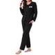 thumbnail image 2 of Conjuntos de pijamas para mujeres con encaje, blusa de manga larga con botones, ropa de dormir con pantalones de cintura elástica y bolsillos, M, negro, 2 of 6