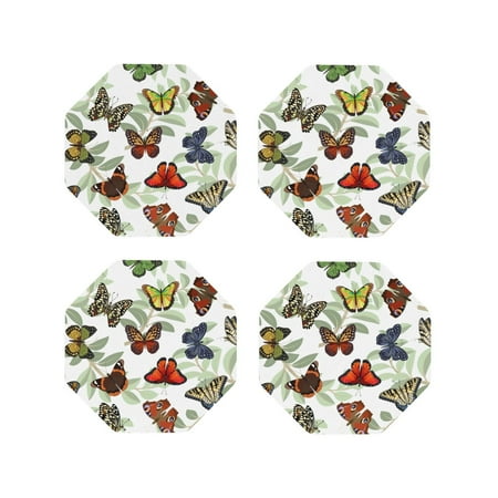 

Tideii Multicolored Butterflies for Leather Coasters 4 Pieces Anti-fouling and Anti-scalding Decorative Coasters Suitable for Restaurants Kitchens Coffee Shops-Octagon