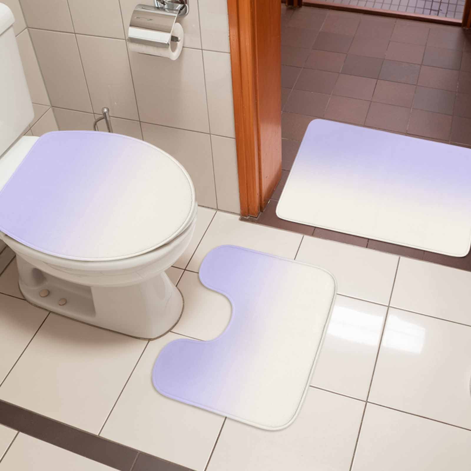 Ombre White Bath Mat 3 Piece Bathroom Rug Set, Romatic Purple Art Non Slip Bath Rug Contour Mat and Toilet Lid Cover, Absorbent Shower Mats Soft Bath Rugs and Mats Sets