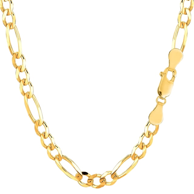 10k Yellow Solid Gold Figaro Chain Necklace, 5.0mm, 24"
