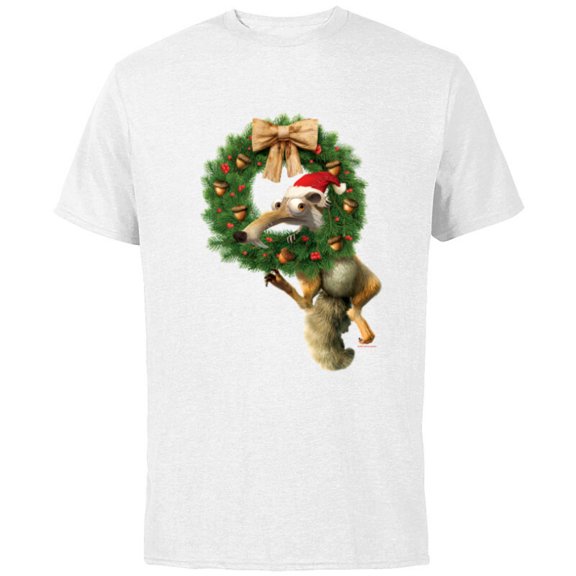 Ice Age Scrat Prehistoric Christmas Holiday Acorn Wreath - Short Sleeve Cotton T-Shirt for Adults - Customized-White