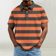 thumbnail image 2 of Men's Big and Tall Short Sleeve Striped Polo Shirt, Classic Blue White Nautical Stripe Casual Top, Breathable Comfort Fit for Daily & Golf Wear, Sizes M-4XL Orange, 2 of 5