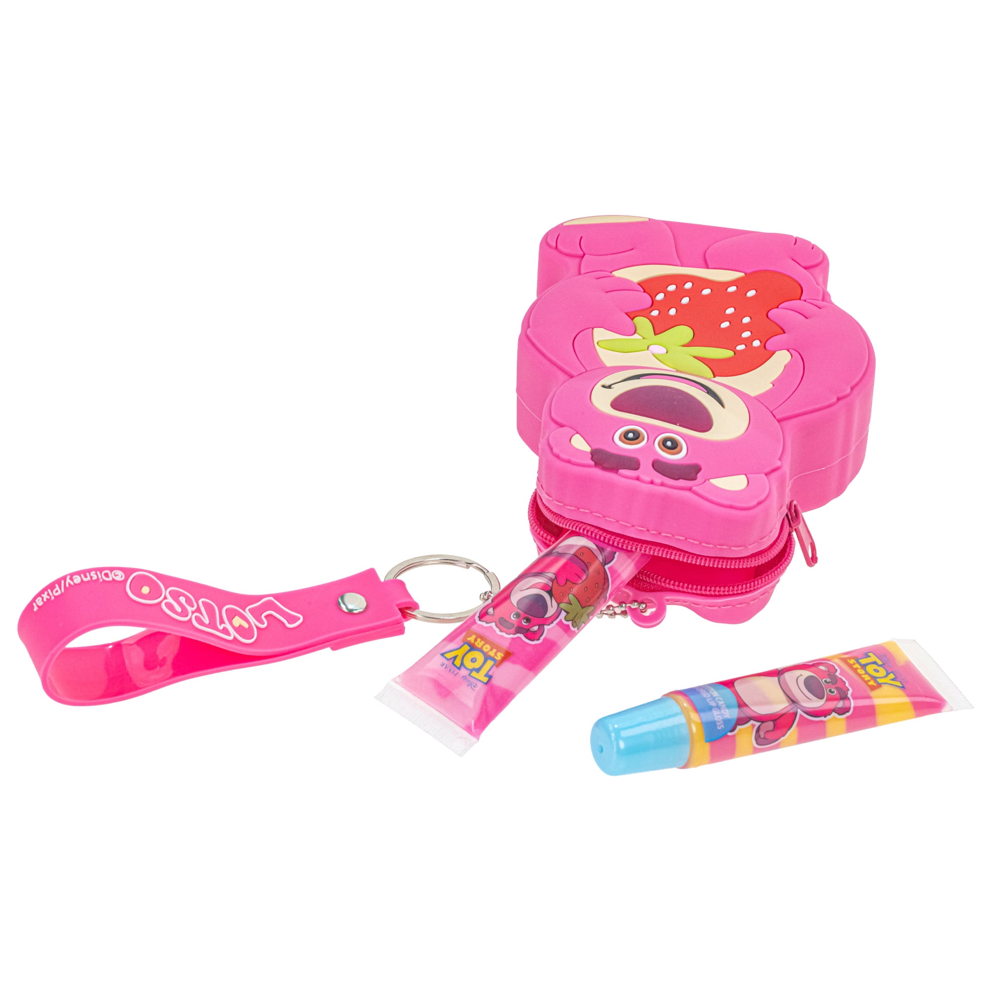 Toy Story Lotso Lip Gloss Set with Silicone Character Bag, Kids Ages 3+, 4 Pieces