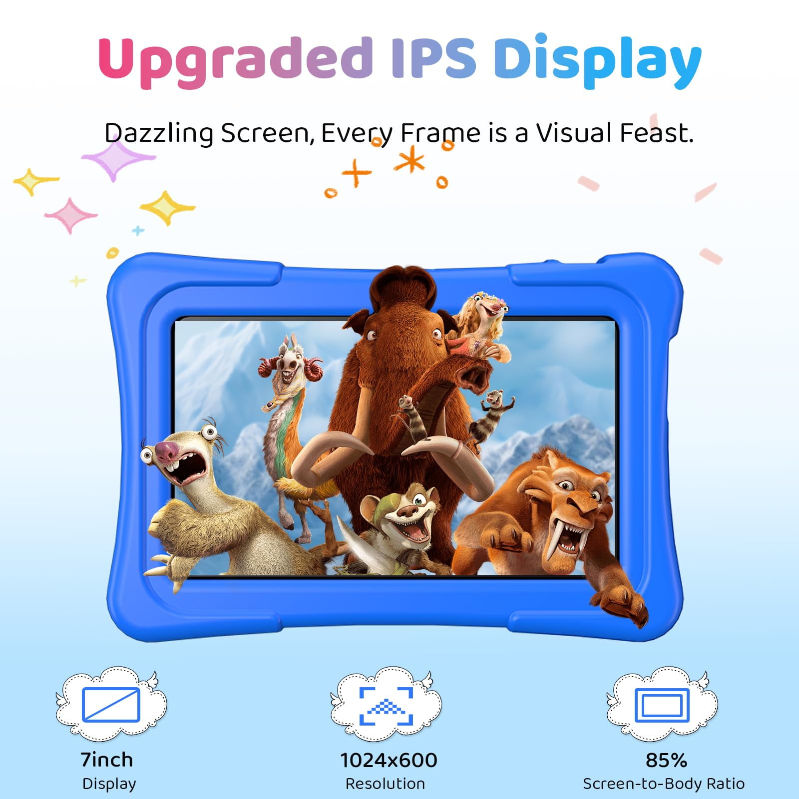 Kids Tablet, 7 inch Android 15 Tablet for Kids, 8GB+32GB 1TB Expand, Quad-Core Toddler Tablets with Shockproof Case, BT5.0, WiFi 5, Parental Control, Games, Dual Camera