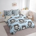 thumbnail image 2 of Manfei Gothic Skull Rose 7-Piece Twin Bedding, Halloween Spooky Flying Bat Bedding Comforter Set, Light Blue Black,Grey Reversible, 2 of 7