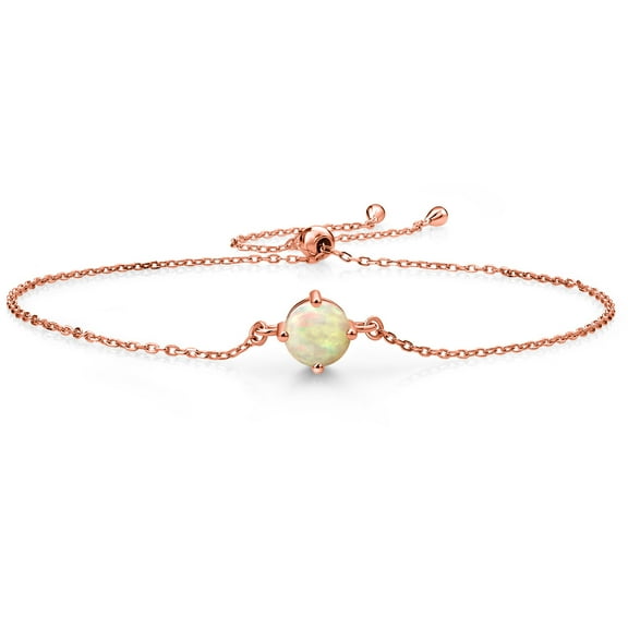 Gem Stone King 18K Rose Gold Plated Silver White Ethiopian Opal Solitaire Bracelet for Women (0.56 Cttw, Round Cabochon Cut 6MM)
