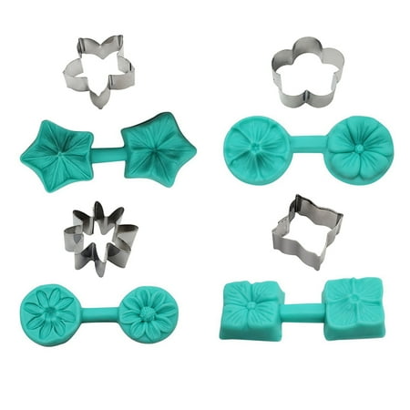 

GoolRC 4 Style Flower Petal Veiner Silicone Molds with 4Pcs Stainless Steel Cutter Mould Set DIY Handmade Fondant Cake Decoration Tool