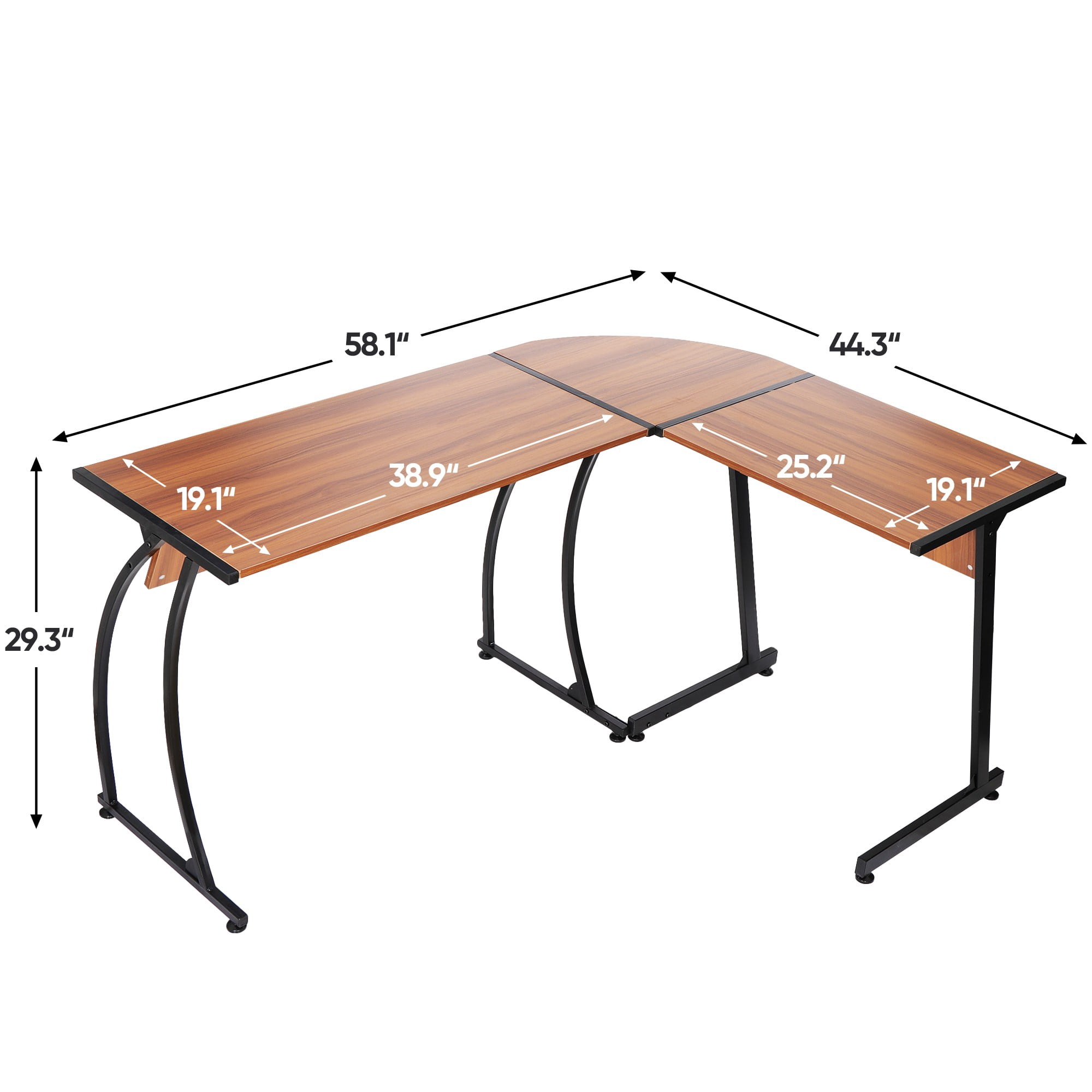 ZENY Modern L-Shaped Computer Desk with Sturdy Metal Frame - Walnut Finish Ergonomic Workstation