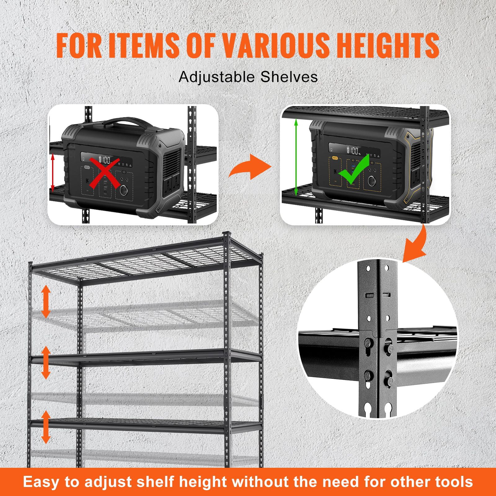 Storage Shelving Unit, 5-Tier Adjustable, 2000 lbs Capacity, Heavy Duty Garage Shelves Metal Organizer Wire Rack for Kitchen Pantry Basement Bathroom Laundry Closet, 60" L x 24" W x 78" H